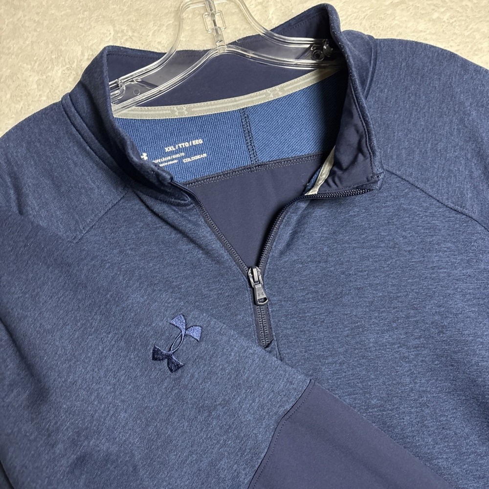 Under Armour ColdGear 1/4 Zip Golf Pullover Loose Fit XXL Blue Zipper Pockets